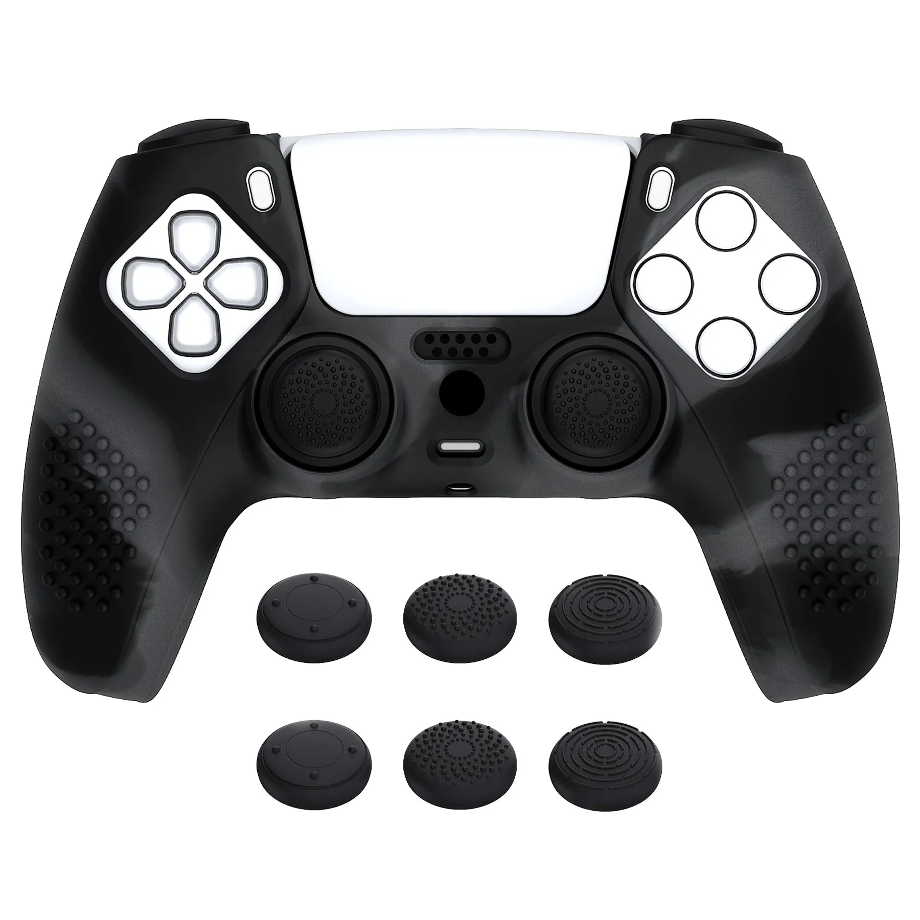 PlayVital 3D Studded Dark Gray & Black Ergonomic Soft Controller Silicone Case Grips for PS5, Rubber Protector Skins with 6 Black Thumbstick Caps for PS5 Controller - TDPF037