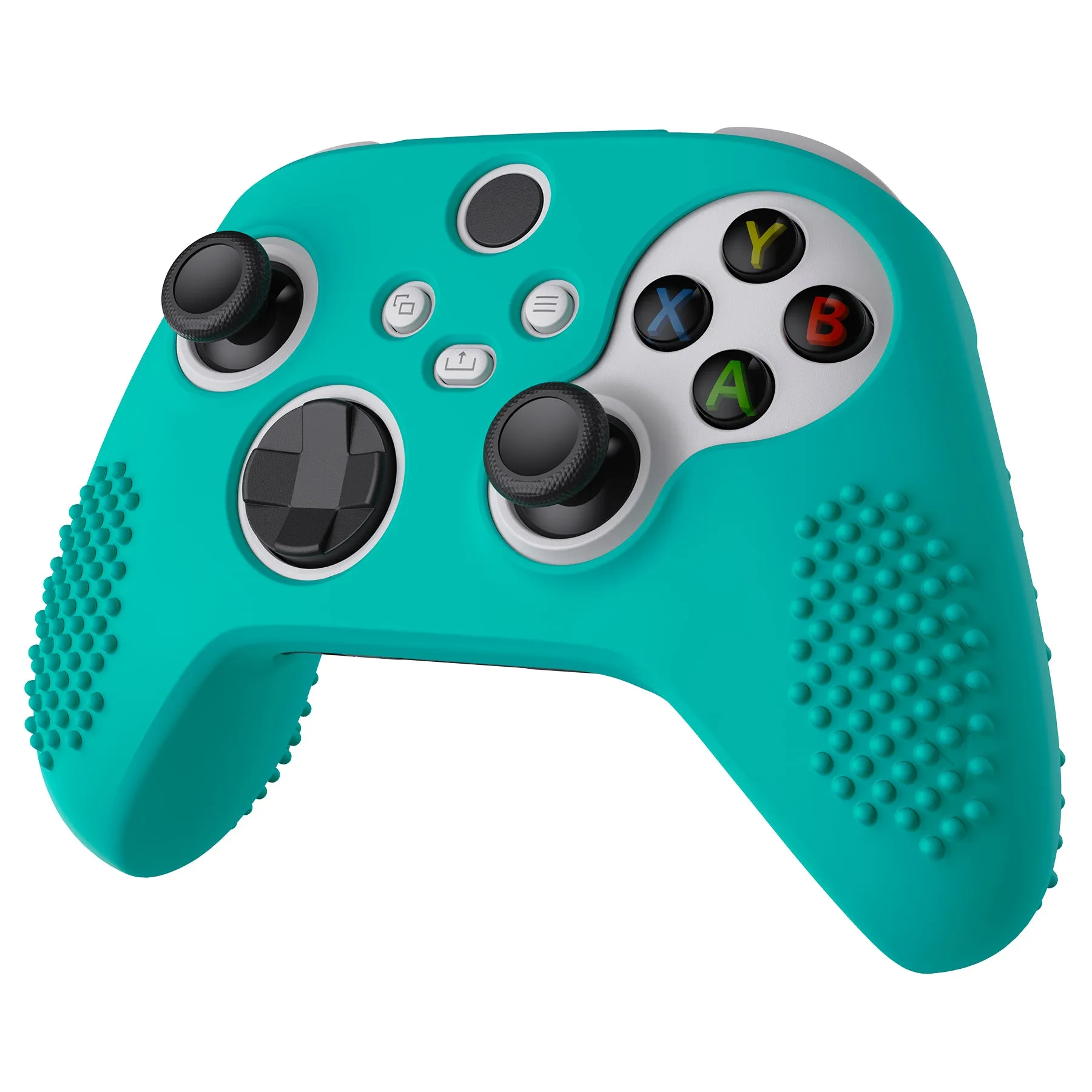 PlayVital Aqua Green 3D Studded Edition Anti-slip Silicone Cover Skin for Xbox Series X Controller, Soft Rubber Case Protector for Xbox Series S Controller with 6 White Thumb Grip Caps - SDX3010