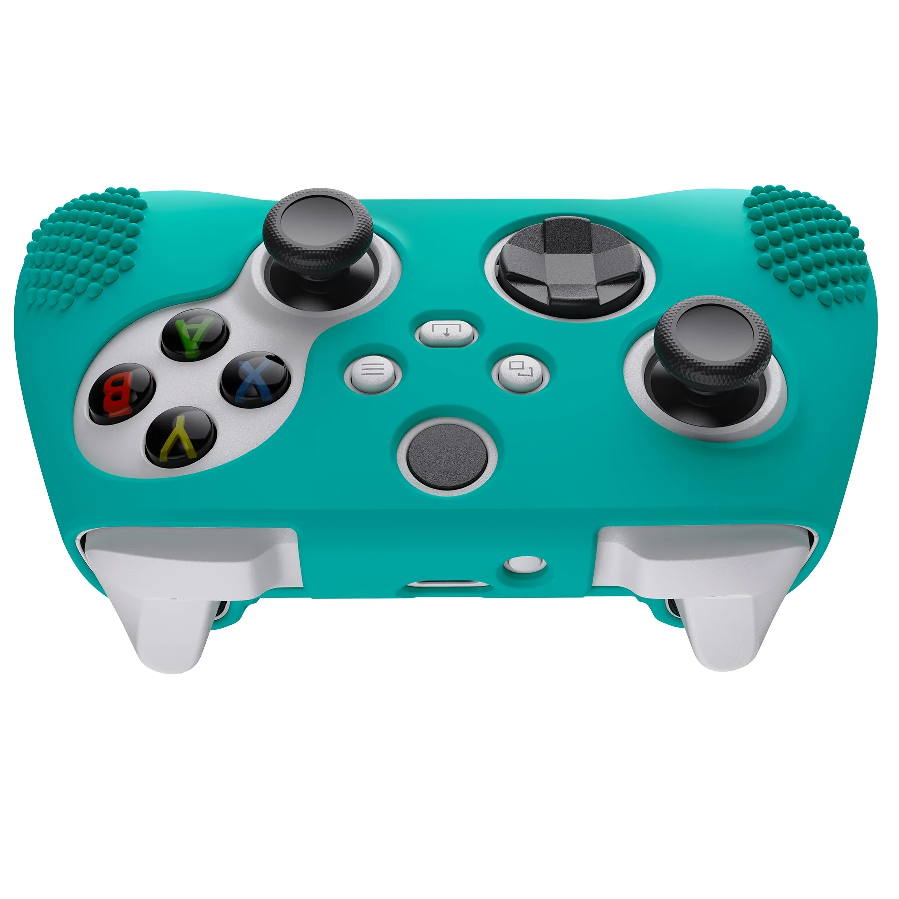 PlayVital Aqua Green 3D Studded Edition Anti-slip Silicone Cover Skin for Xbox Series X Controller, Soft Rubber Case Protector for Xbox Series S Controller with 6 White Thumb Grip Caps - SDX3010