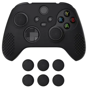 PlayVital Black 3D Studded Edition Anti-slip Silicone Cover Skin for Xbox Series X Controller, Soft Rubber Case Protector for Xbox Series S Controller with 6 Black Thumb Grip Caps - SDX3001