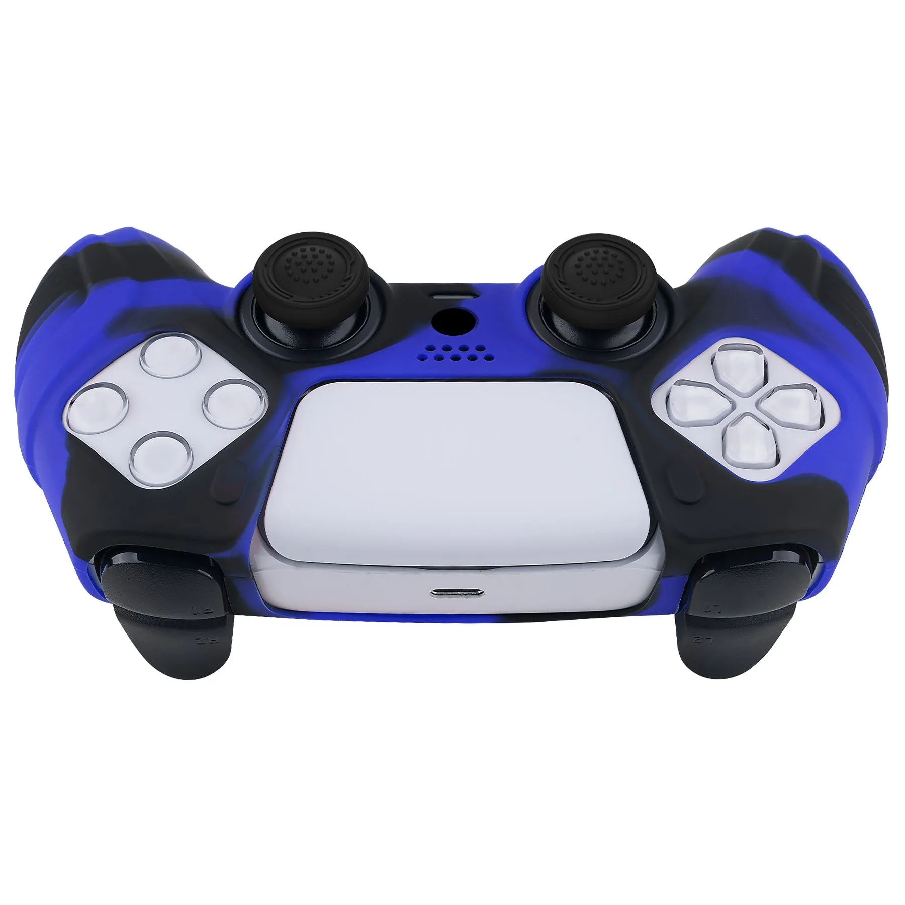 PlayVital Blue & Black Raging Warrior Edition Controller Protective Case Cover for PS5, Anti-slip Rubber Protector for PS5 Wireless Controller, Soft Silicone Skin for PS5 Controller with Thumbstick Cap - KZPF006