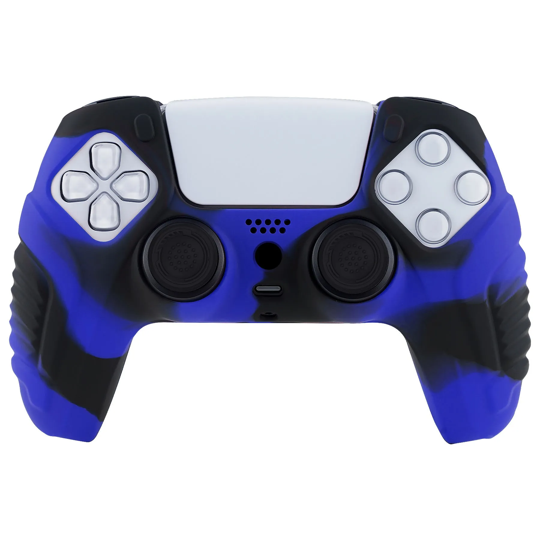 PlayVital Blue & Black Raging Warrior Edition Controller Protective Case Cover for PS5, Anti-slip Rubber Protector for PS5 Wireless Controller, Soft Silicone Skin for PS5 Controller with Thumbstick Cap - KZPF006