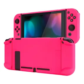 PlayVital Bright Pink Back Cover for NS Switch Console, NS Joycon Handheld Controller Separable Protector Hard Shell, Soft Touch Customized Dockable Protective Case for NS Switch - NTP340