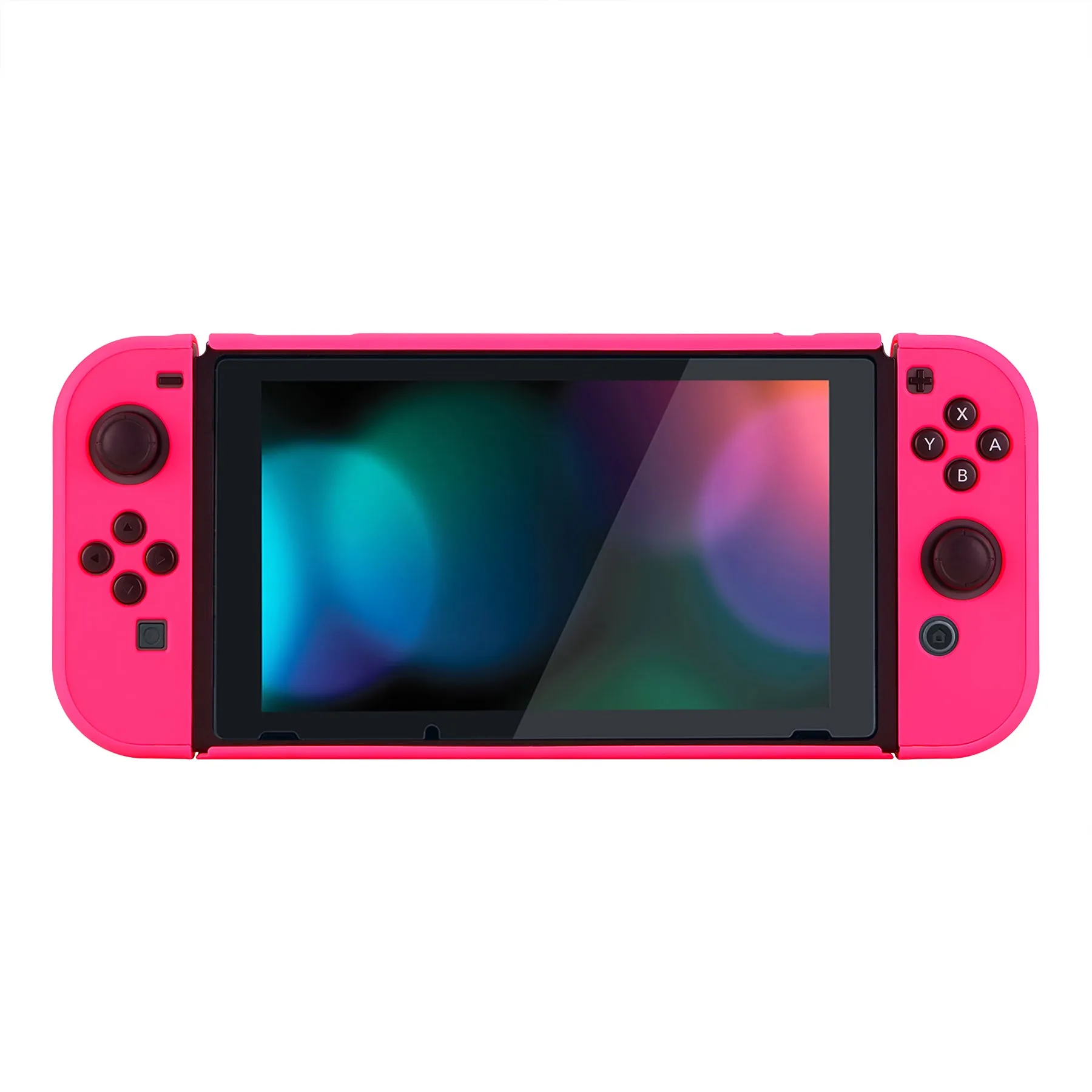 PlayVital Bright Pink Back Cover for NS Switch Console, NS Joycon Handheld Controller Separable Protector Hard Shell, Soft Touch Customized Dockable Protective Case for NS Switch - NTP340