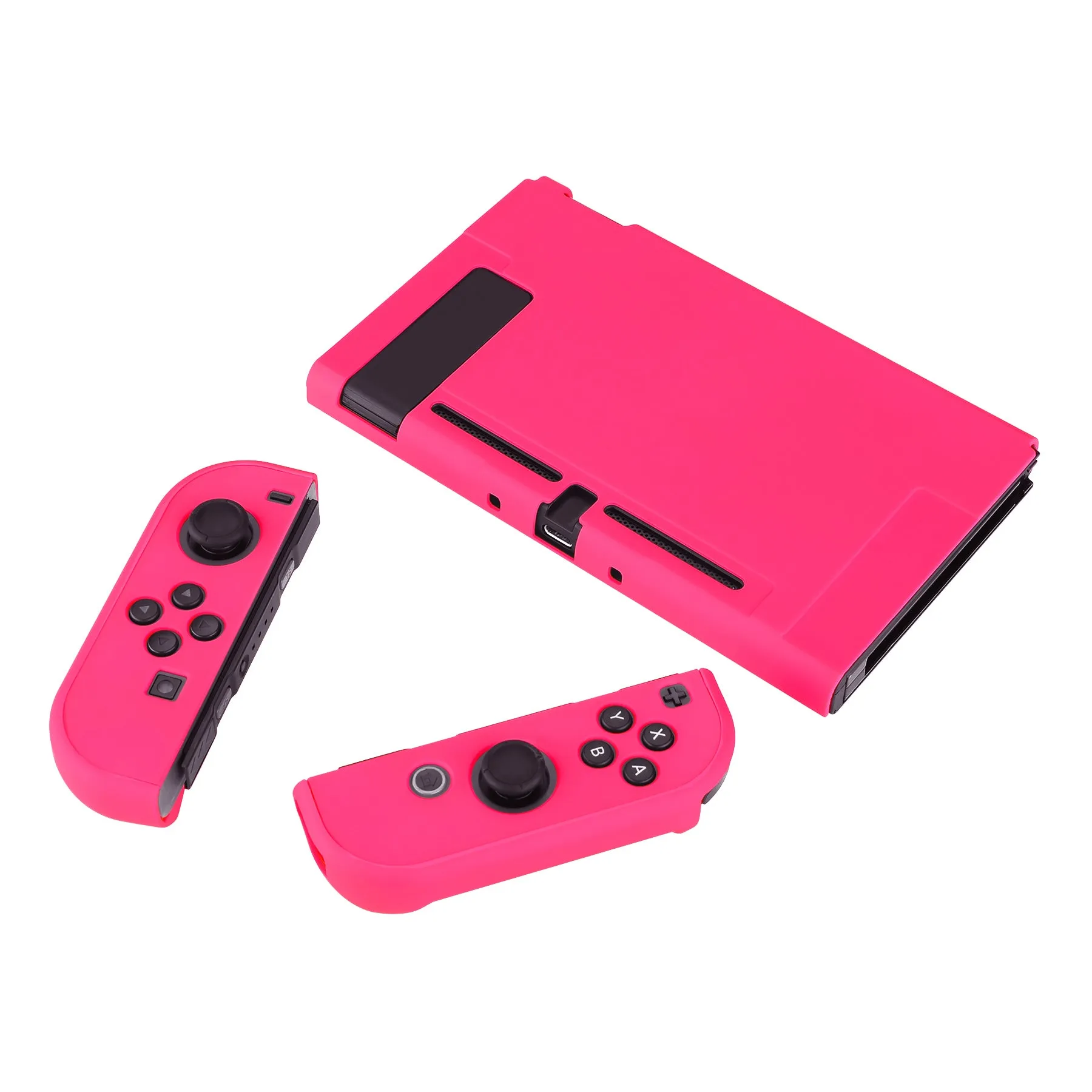 PlayVital Bright Pink Back Cover for NS Switch Console, NS Joycon Handheld Controller Separable Protector Hard Shell, Soft Touch Customized Dockable Protective Case for NS Switch - NTP340