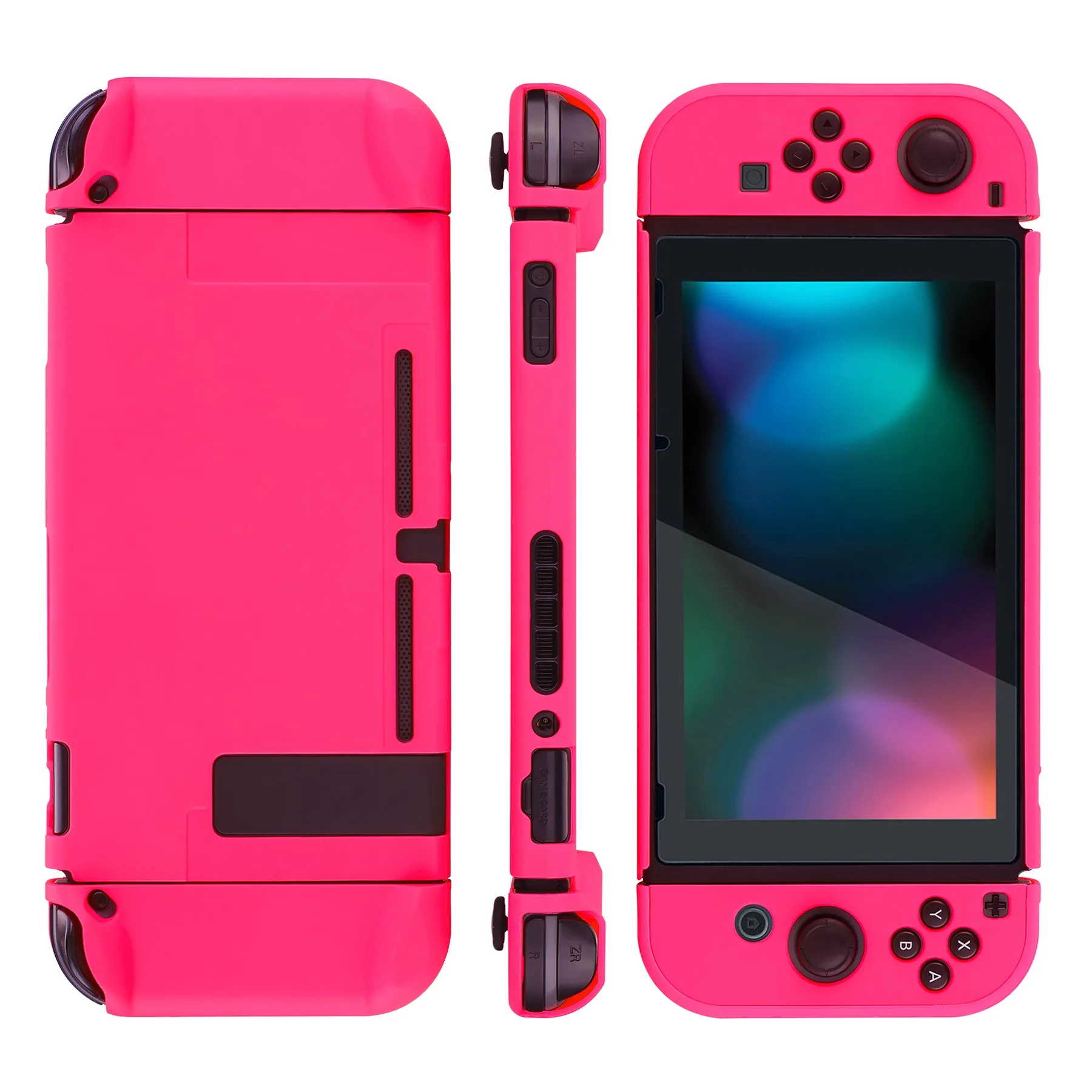 PlayVital Bright Pink Back Cover for NS Switch Console, NS Joycon Handheld Controller Separable Protector Hard Shell, Soft Touch Customized Dockable Protective Case for NS Switch - NTP340