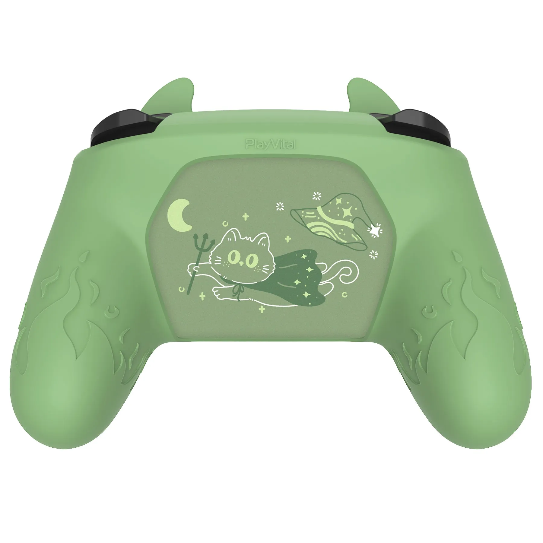 PlayVital Cute Demon Silicone Grip Cover for Nintendo Switch Pro Controller, Anti-Slip Protective Skin with Joystick Caps and Stickers Compatible with Nintendo Switch Pro - Matcha Green - AMDNPP002