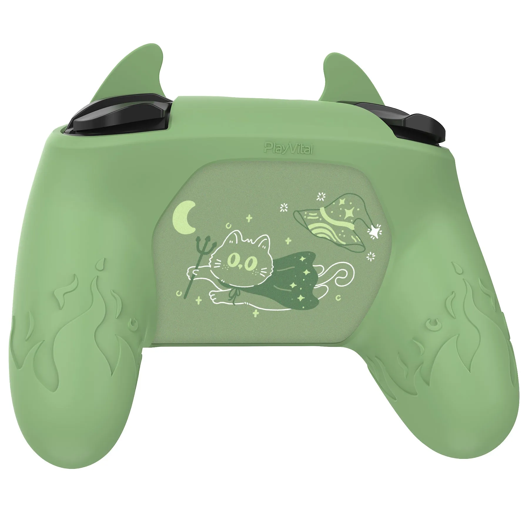 PlayVital Cute Demon Silicone Grip Cover for Nintendo Switch Pro Controller, Anti-Slip Protective Skin with Joystick Caps and Stickers Compatible with Nintendo Switch Pro - Matcha Green - AMDNPP002