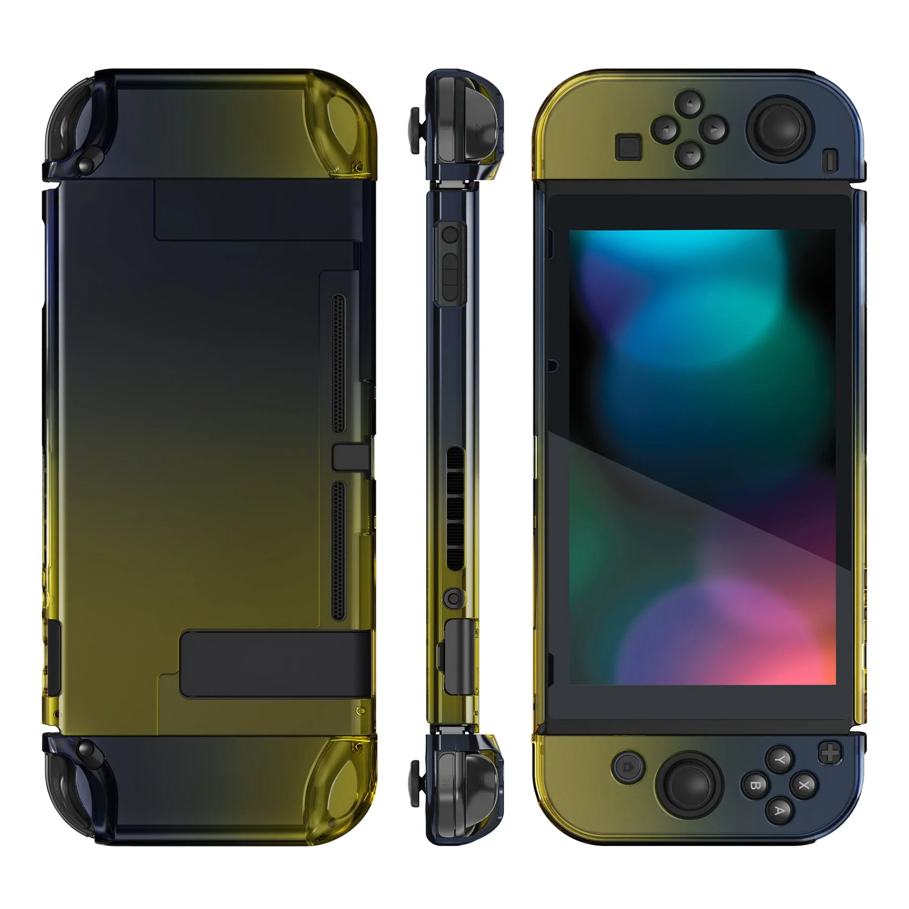 PlayVital Gradient Black Yellow Cover for NS Switch Console, NS Joycon Handheld Controller Separable Protector Hard Shell, Customized Dockable Protective Case for NS Switch - NTP348