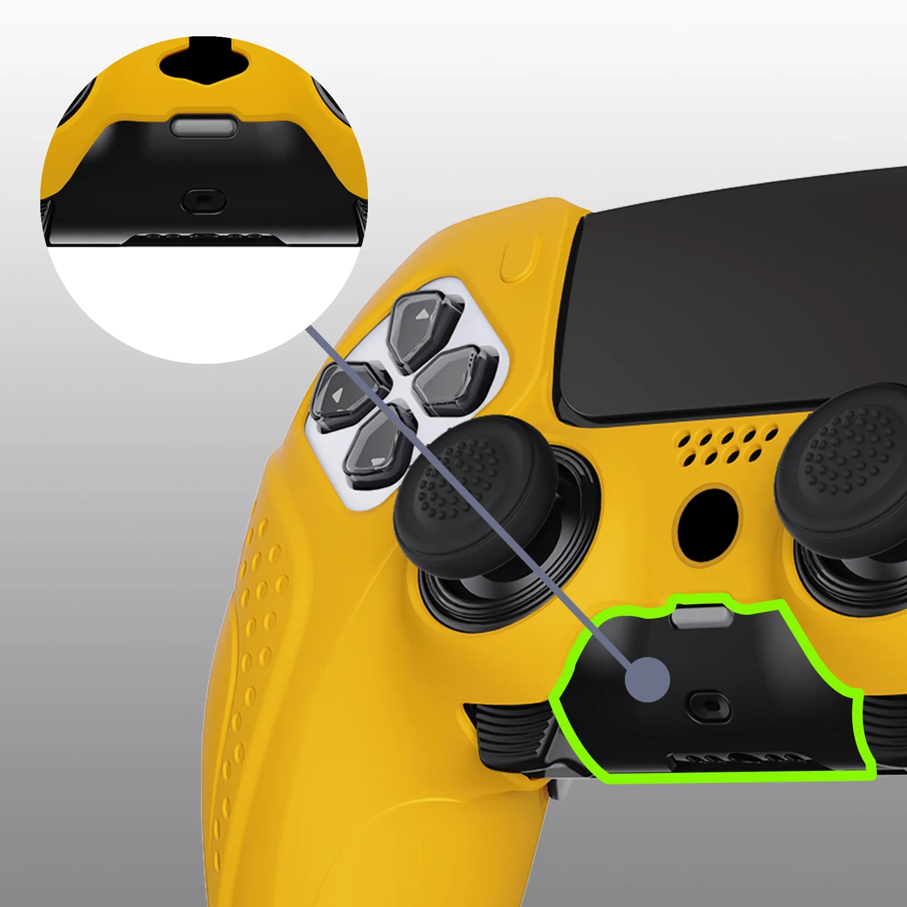 PlayVital Guardian Edition Anti-Slip Ergonomic Silicone Cover Case for ps5 Edge Controller, Soft Rubber Protector Skin for ps5 Edge Wireless Controller with Thumb Grip Caps - Caution Yellow - EHPFP012