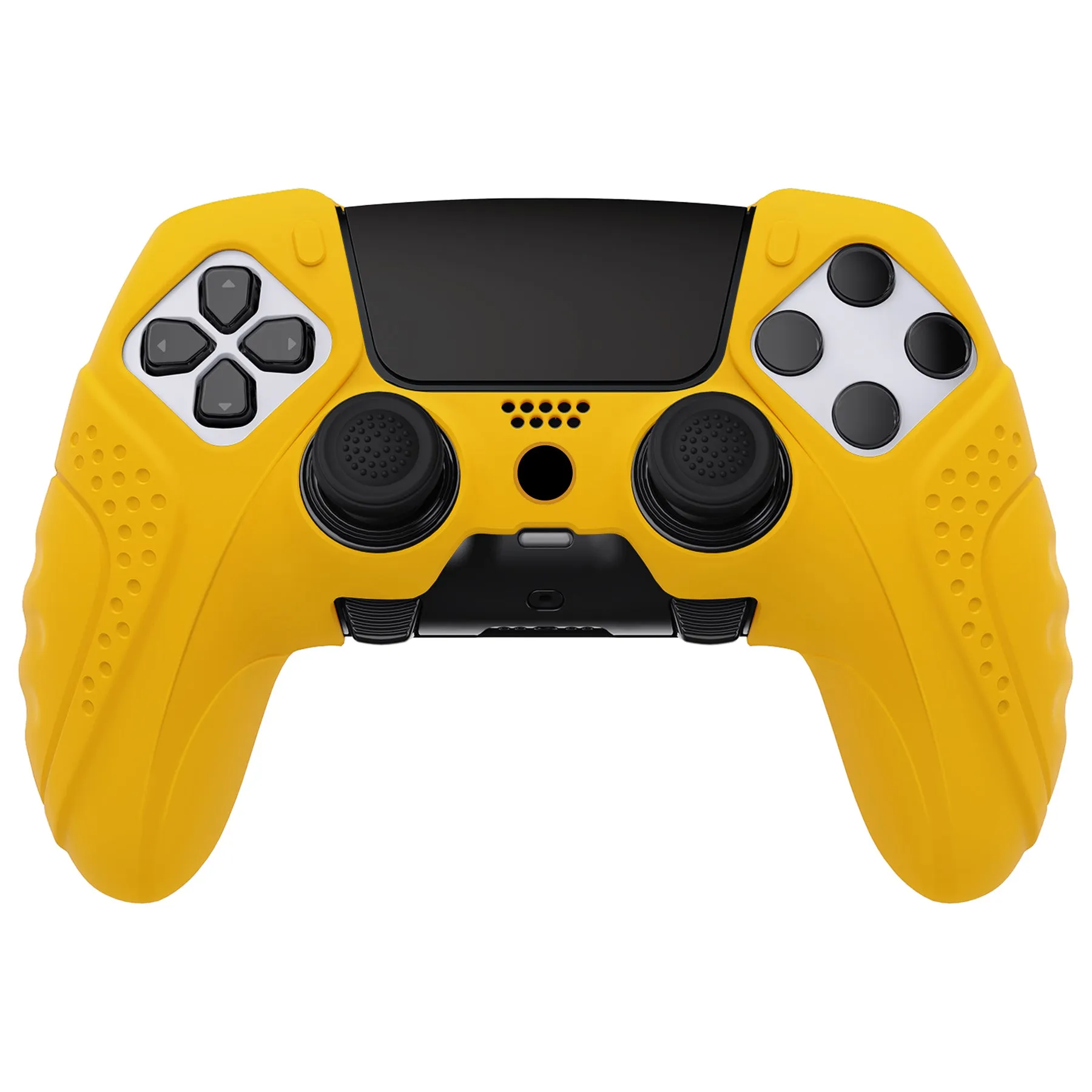 PlayVital Guardian Edition Anti-Slip Ergonomic Silicone Cover Case for ps5 Edge Controller, Soft Rubber Protector Skin for ps5 Edge Wireless Controller with Thumb Grip Caps - Caution Yellow - EHPFP012