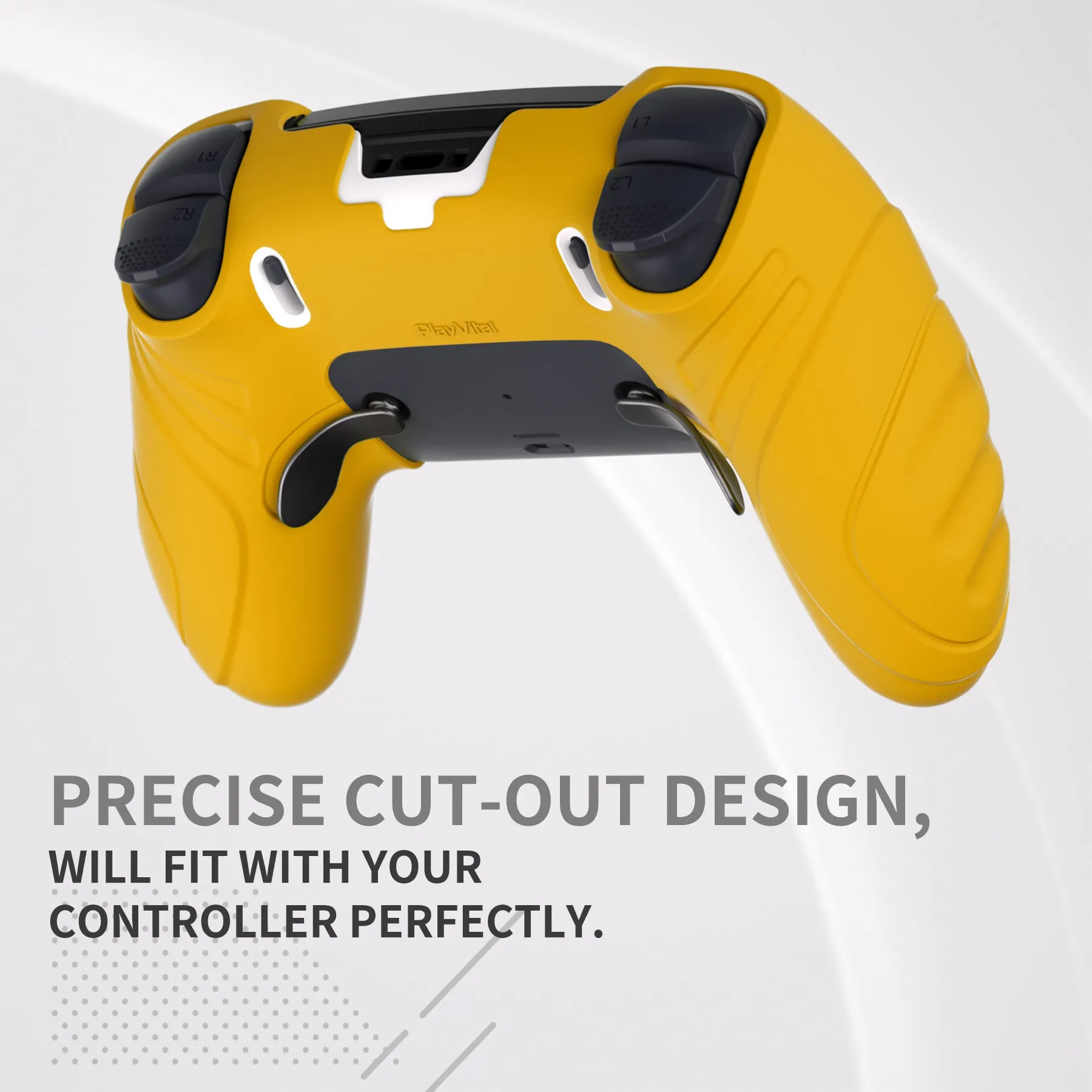 PlayVital Guardian Edition Anti-Slip Ergonomic Silicone Cover Case for ps5 Edge Controller, Soft Rubber Protector Skin for ps5 Edge Wireless Controller with Thumb Grip Caps - Caution Yellow - EHPFP012