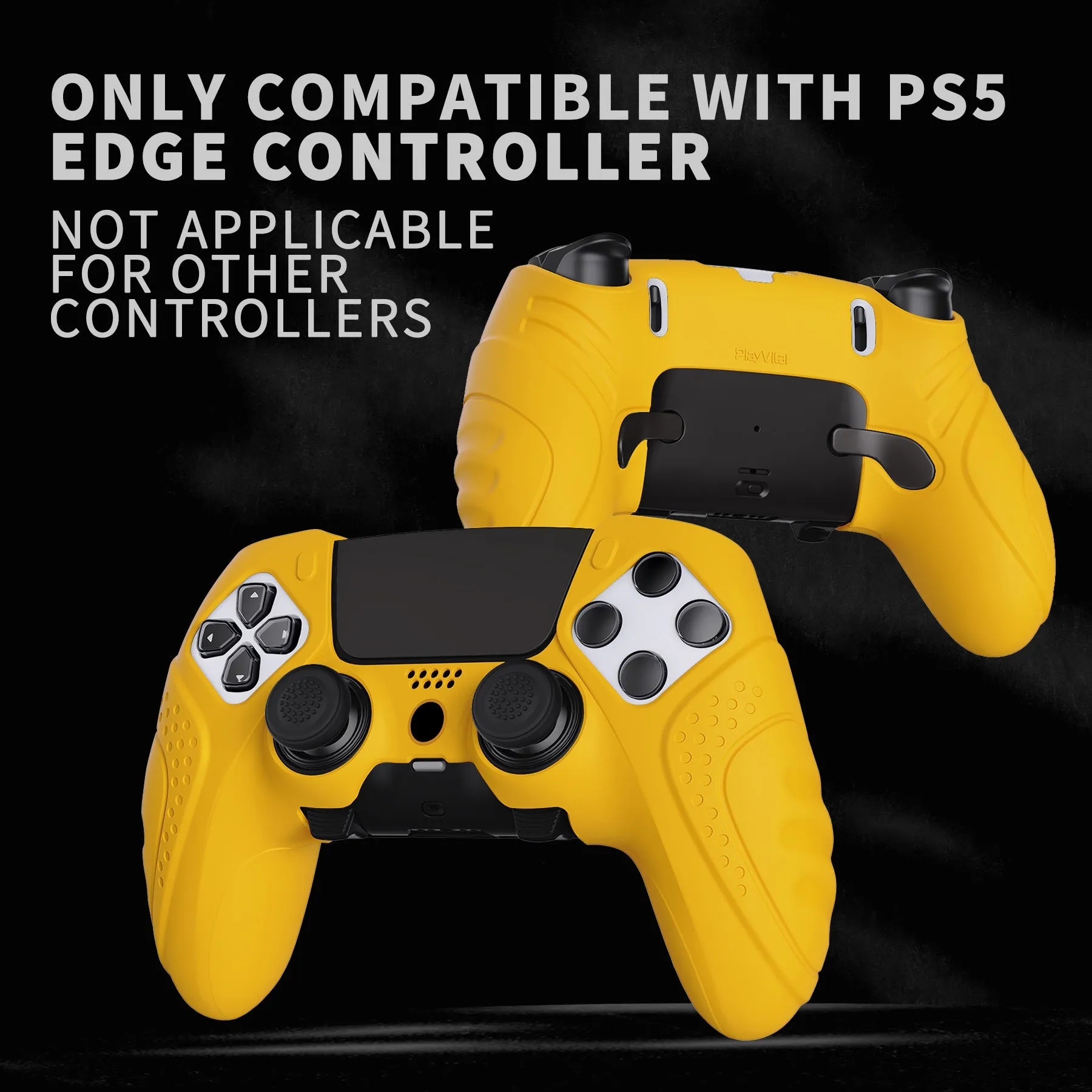 PlayVital Guardian Edition Anti-Slip Ergonomic Silicone Cover Case for ps5 Edge Controller, Soft Rubber Protector Skin for ps5 Edge Wireless Controller with Thumb Grip Caps - Caution Yellow - EHPFP012