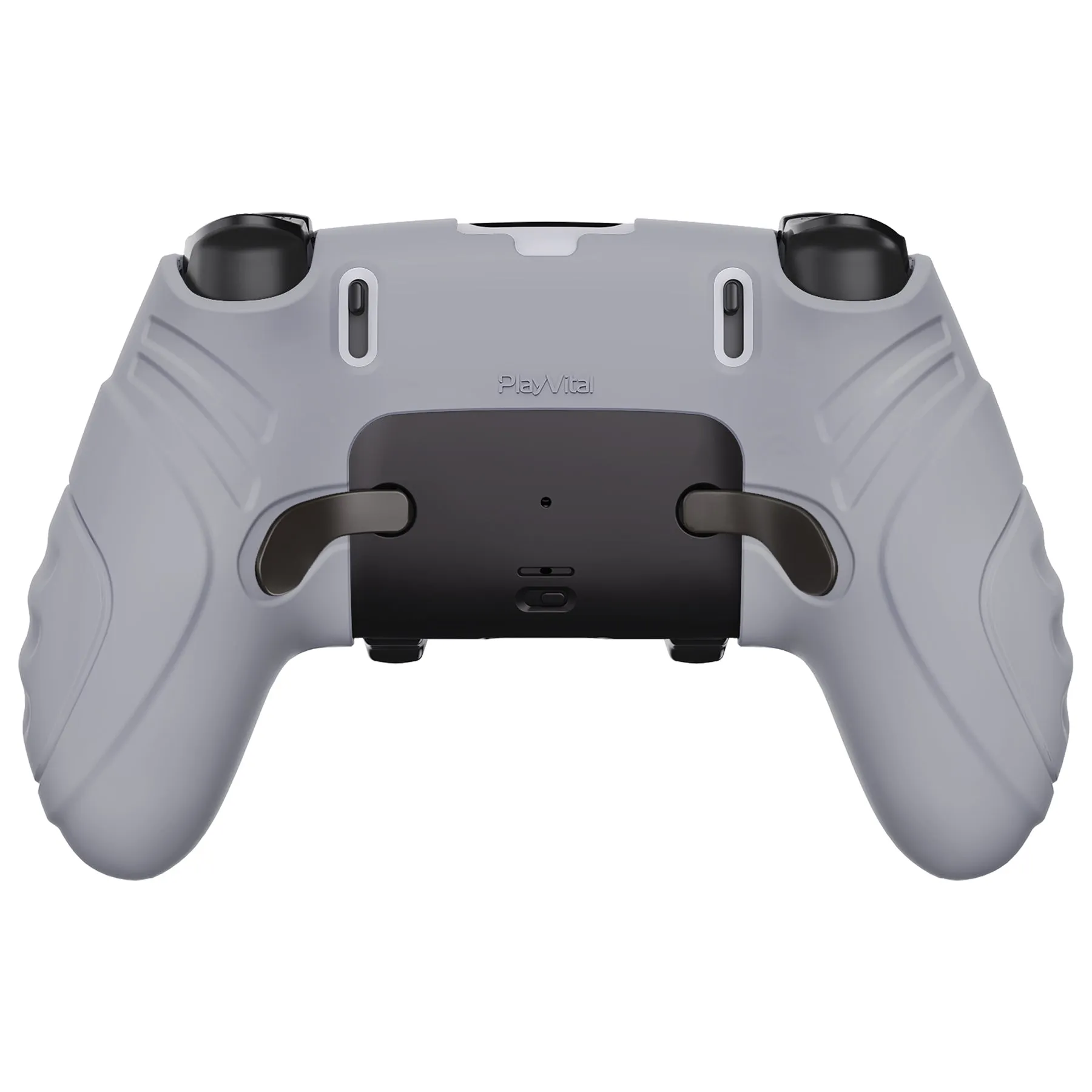 PlayVital Guardian Edition Anti-Slip Ergonomic Silicone Cover Case for ps5 Edge Controller, Soft Rubber Protector Skin for ps5 Edge Wireless Controller with Thumb Grip Caps - Metallic Gray - EHPFP011