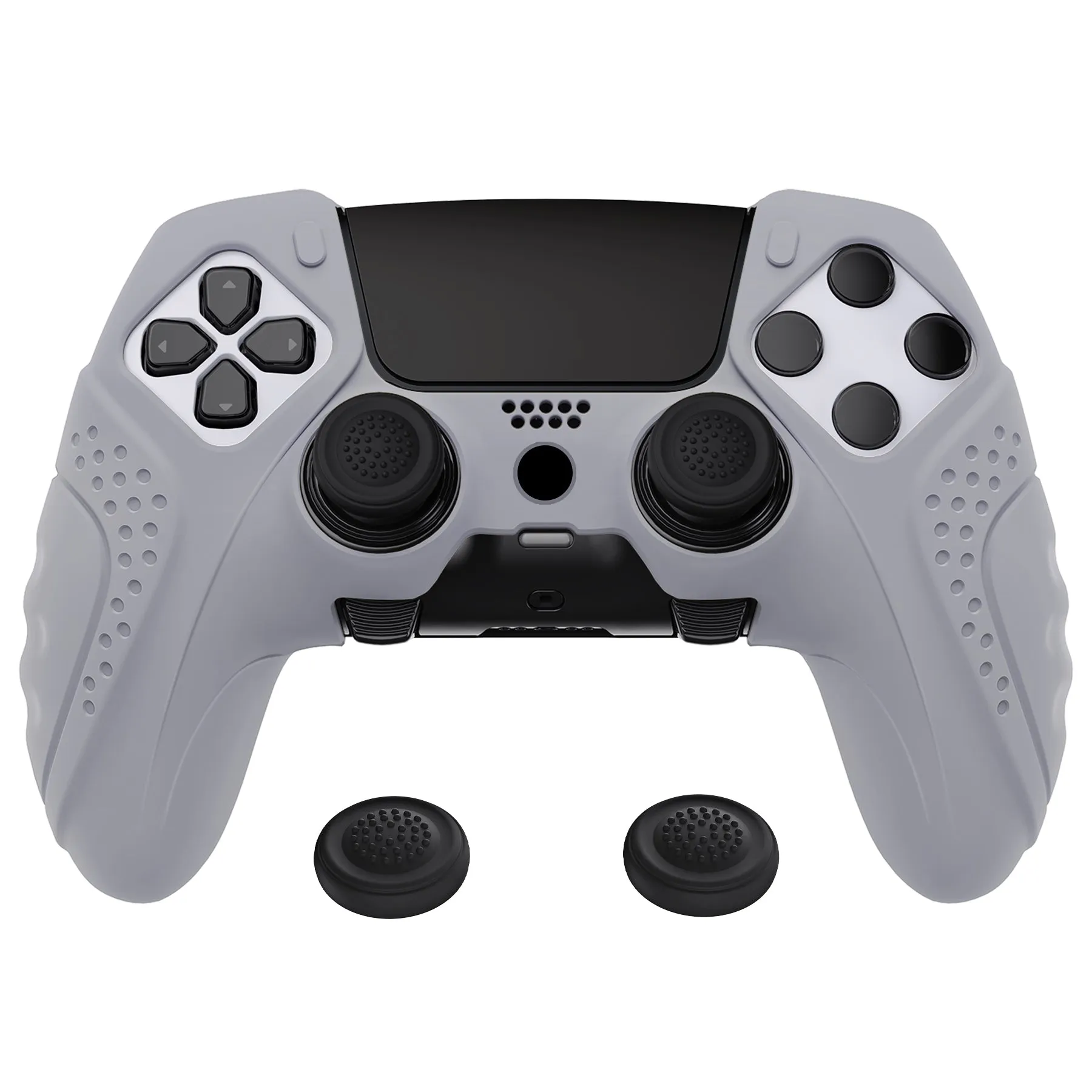 PlayVital Guardian Edition Anti-Slip Ergonomic Silicone Cover Case for ps5 Edge Controller, Soft Rubber Protector Skin for ps5 Edge Wireless Controller with Thumb Grip Caps - Metallic Gray - EHPFP011