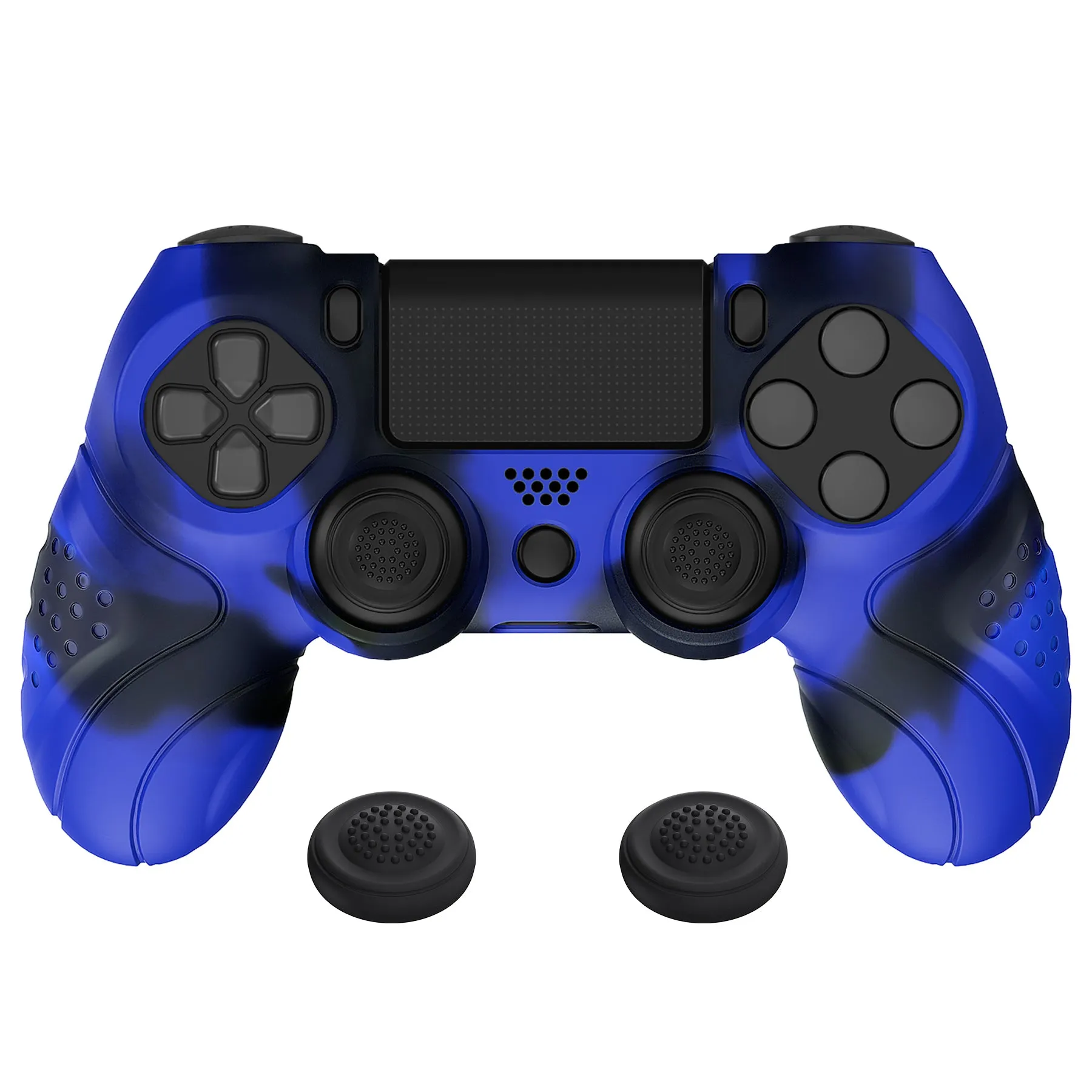 PlayVital Guardian Edition Blue & Black Ergonomic Soft Anti-Slip Controller Silicone Case Cover for PS4, Rubber Protector Skins with black Joystick Caps for PS4 Slim PS4 Pro Controller - P4CC0070