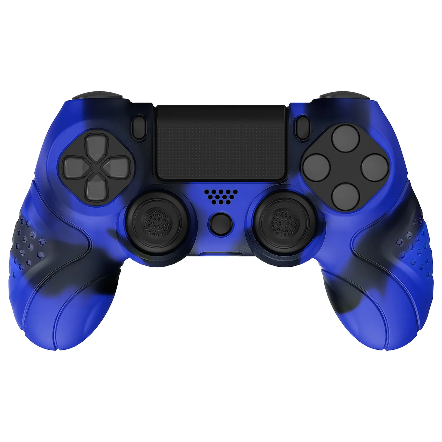 PlayVital Guardian Edition Blue & Black Ergonomic Soft Anti-Slip Controller Silicone Case Cover for PS4, Rubber Protector Skins with black Joystick Caps for PS4 Slim PS4 Pro Controller - P4CC0070