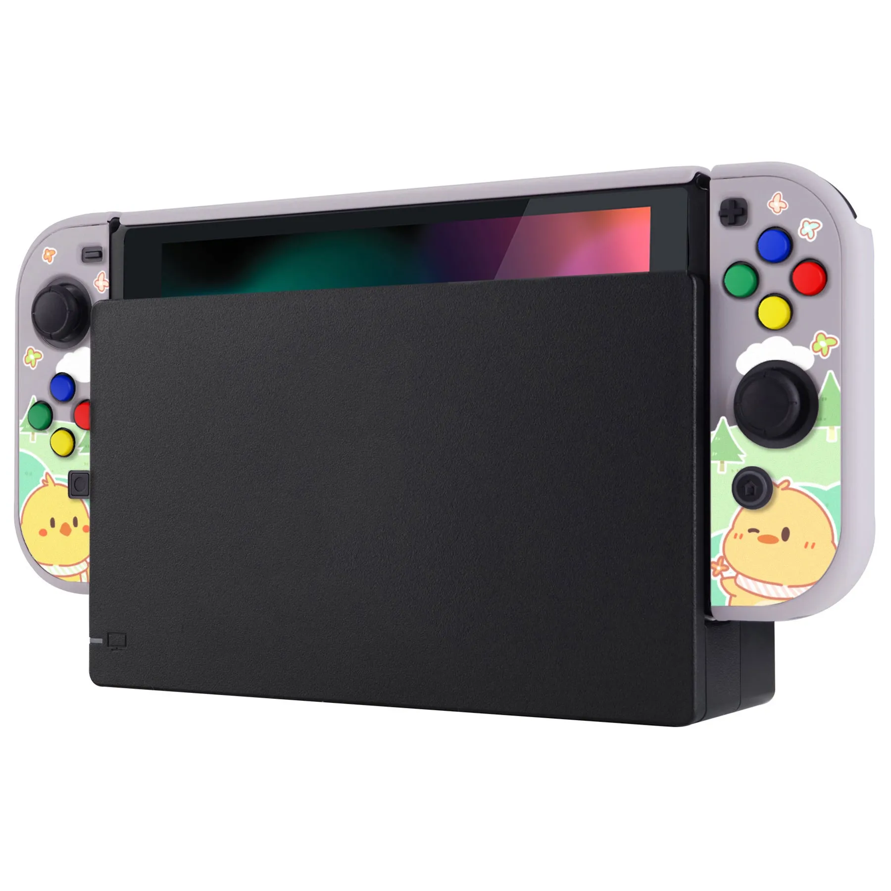 PlayVital Picnic Fair Back Cover for NS Switch Console, NS Joycon Handheld Controller Separable Protector Hard Shell, Dockable Protective Case with Colorful ABXY Direction Button Caps - NTT119