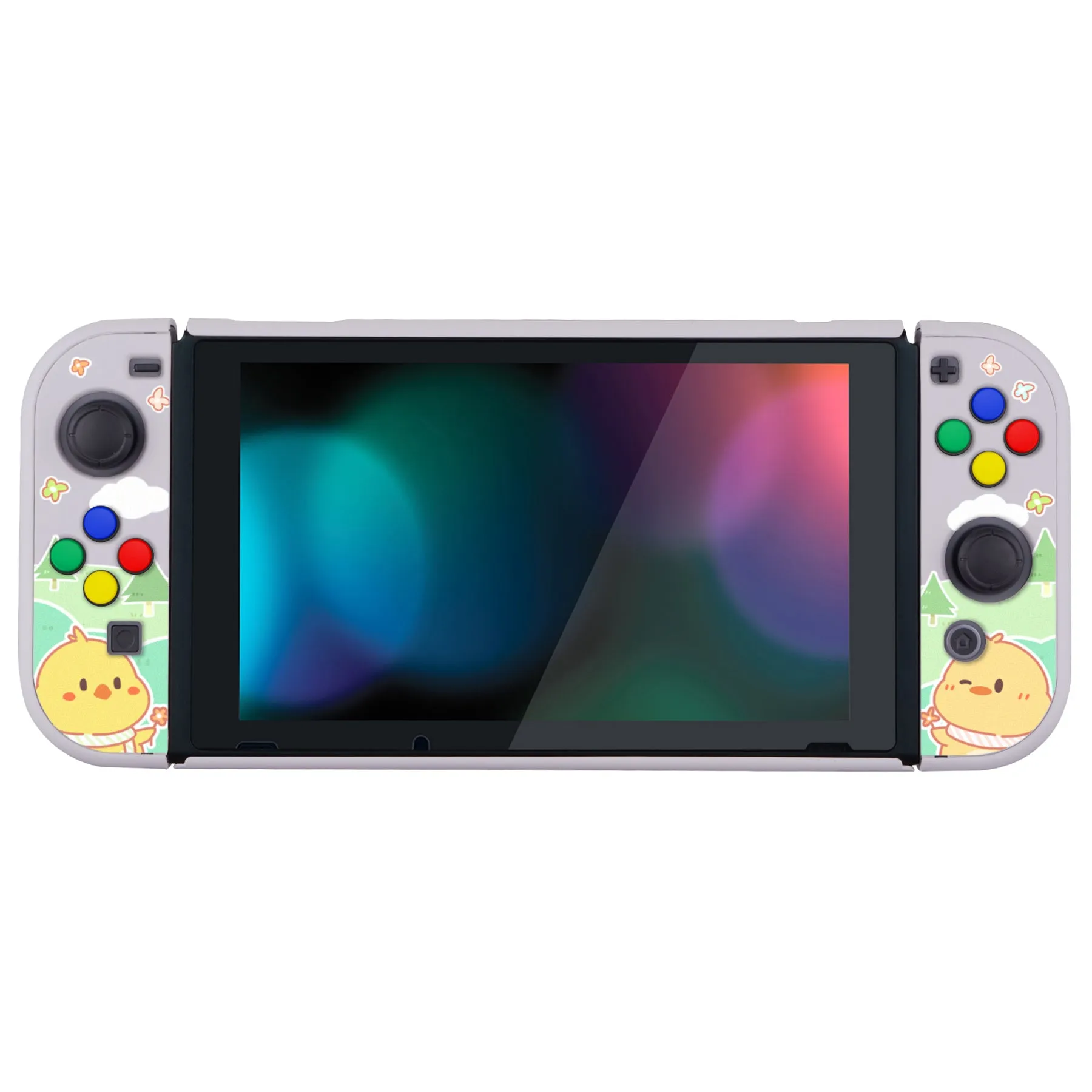 PlayVital Picnic Fair Back Cover for NS Switch Console, NS Joycon Handheld Controller Separable Protector Hard Shell, Dockable Protective Case with Colorful ABXY Direction Button Caps - NTT119