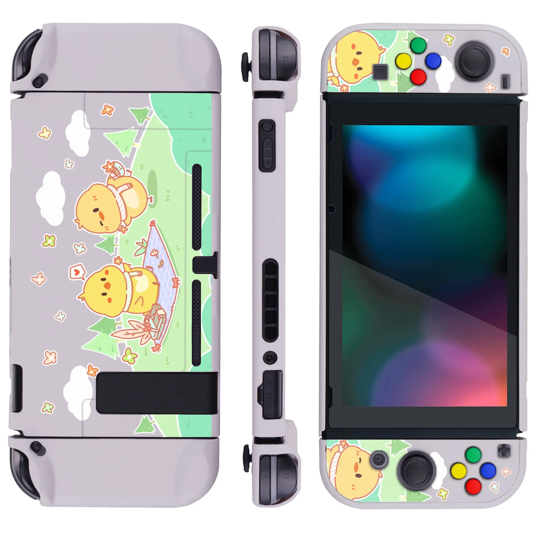 PlayVital Picnic Fair Back Cover for NS Switch Console, NS Joycon Handheld Controller Separable Protector Hard Shell, Dockable Protective Case with Colorful ABXY Direction Button Caps - NTT119