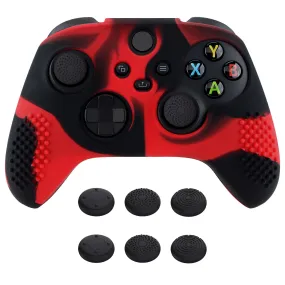 PlayVital Red & Black 3D Studded Edition Anti-slip Silicone Cover Skin for Xbox Series X Controller, Soft Rubber Case Protector for Xbox Series S Controller with 6 Black Thumb Grip Caps - SDX3016