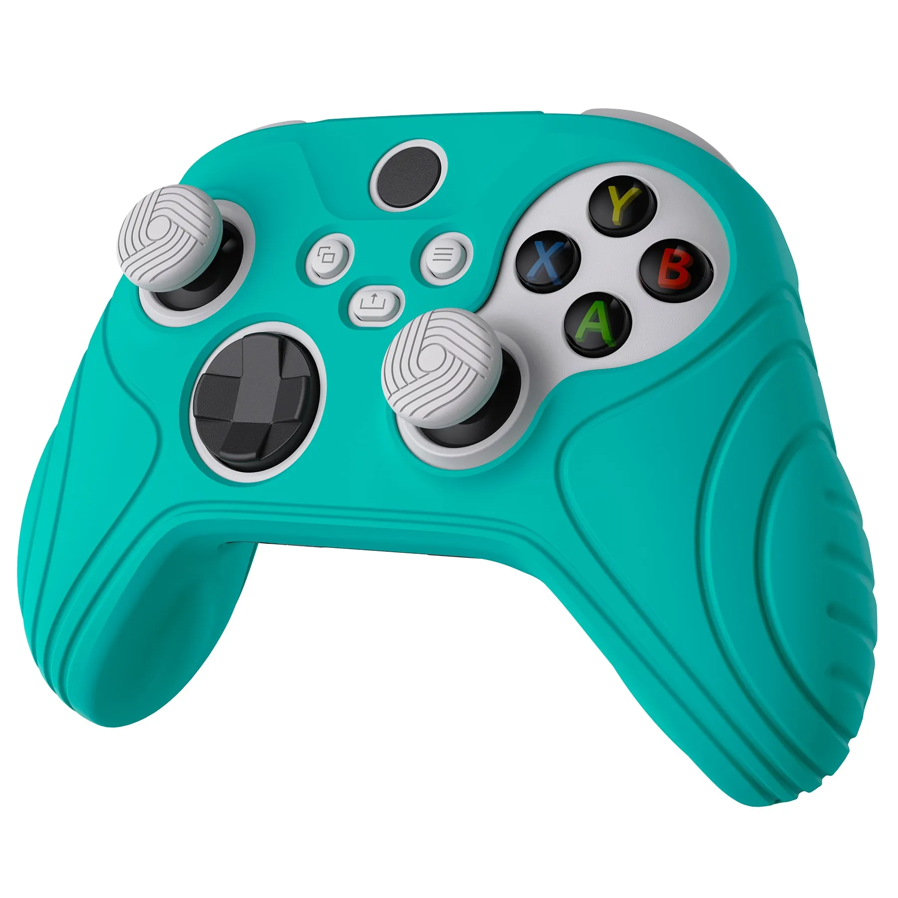 PlayVital Samurai Edition Aqua Green Anti-slip Controller Grip Silicone Skin, Ergonomic Soft Rubber Protective Case Cover for Xbox Series S/X Controller with Black Thumb Stick Caps - WAX3010