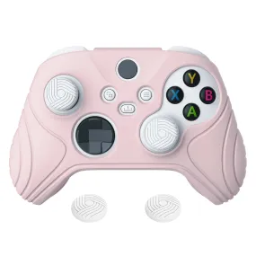 PlayVital Samurai Edition Pink Anti-slip Controller Grip Silicone Skin, Ergonomic Soft Rubber Protective Case Cover for Xbox Series S/X Controller with White Thumb Stick Caps - WAX3005