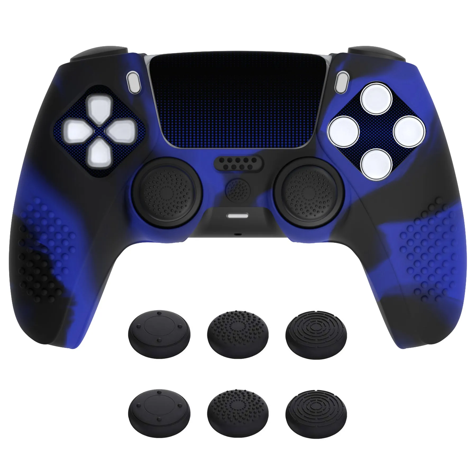 PlayVital Upgraded 3D Studded Edition Blue & Black Silicone Cover Skin for PS5 Controller with 6 Thumb Grips & 2 Stickers, Anti-Slip Shockproof Controller Grip Case - Compatible with Charging Dock - TVAPFP004