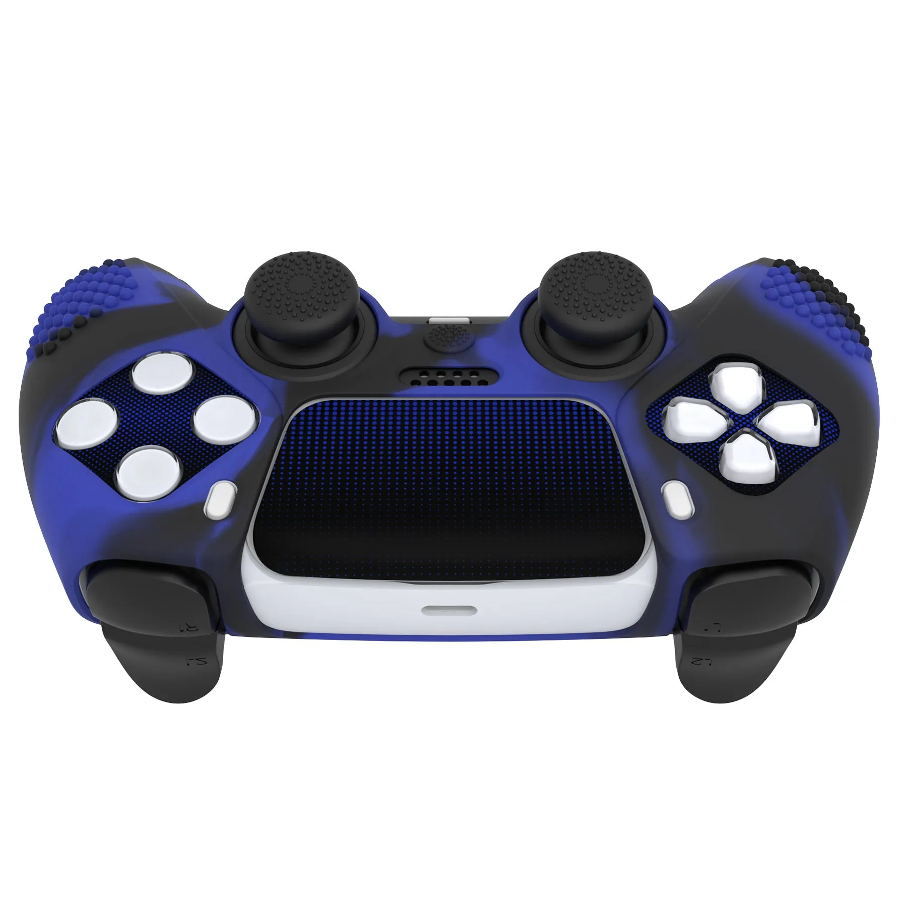 PlayVital Upgraded 3D Studded Edition Blue & Black Silicone Cover Skin for PS5 Controller with 6 Thumb Grips & 2 Stickers, Anti-Slip Shockproof Controller Grip Case - Compatible with Charging Dock - TVAPFP004