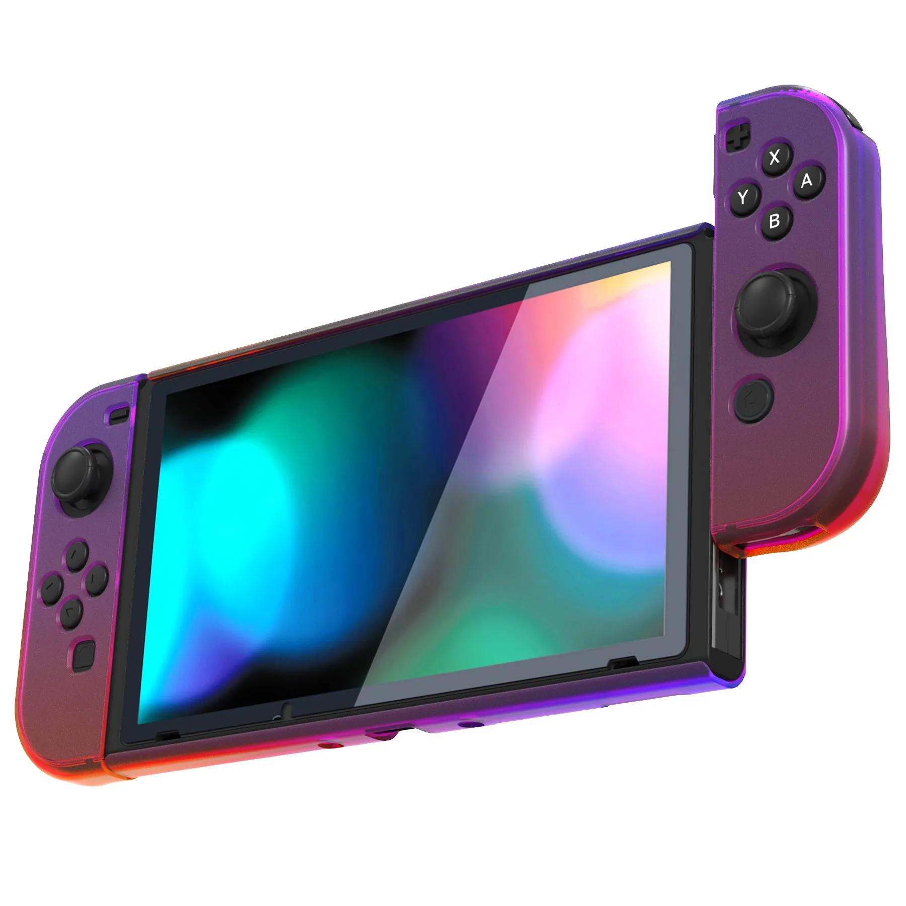 PlayVital UPGRADED Glossy Dockable Case Grip Cover for NS Switch, Ergonomic Protective Case for NS Switch, Separable Protector Hard Shell for Joycon - Clear Atomic Purple Rose Red - ANSP3008