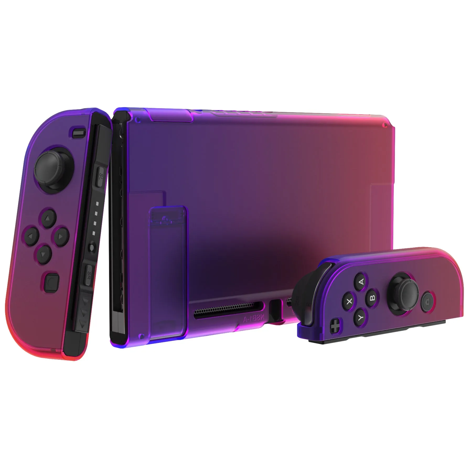 PlayVital UPGRADED Glossy Dockable Case Grip Cover for NS Switch, Ergonomic Protective Case for NS Switch, Separable Protector Hard Shell for Joycon - Clear Atomic Purple Rose Red - ANSP3008