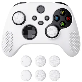 PlayVital White 3D Studded Edition Anti-slip Silicone Cover Skin for Xbox Series X Controller, Soft Rubber Case Protector for Xbox Series S Controller with 6 White Thumb Grip Caps - SDX3002