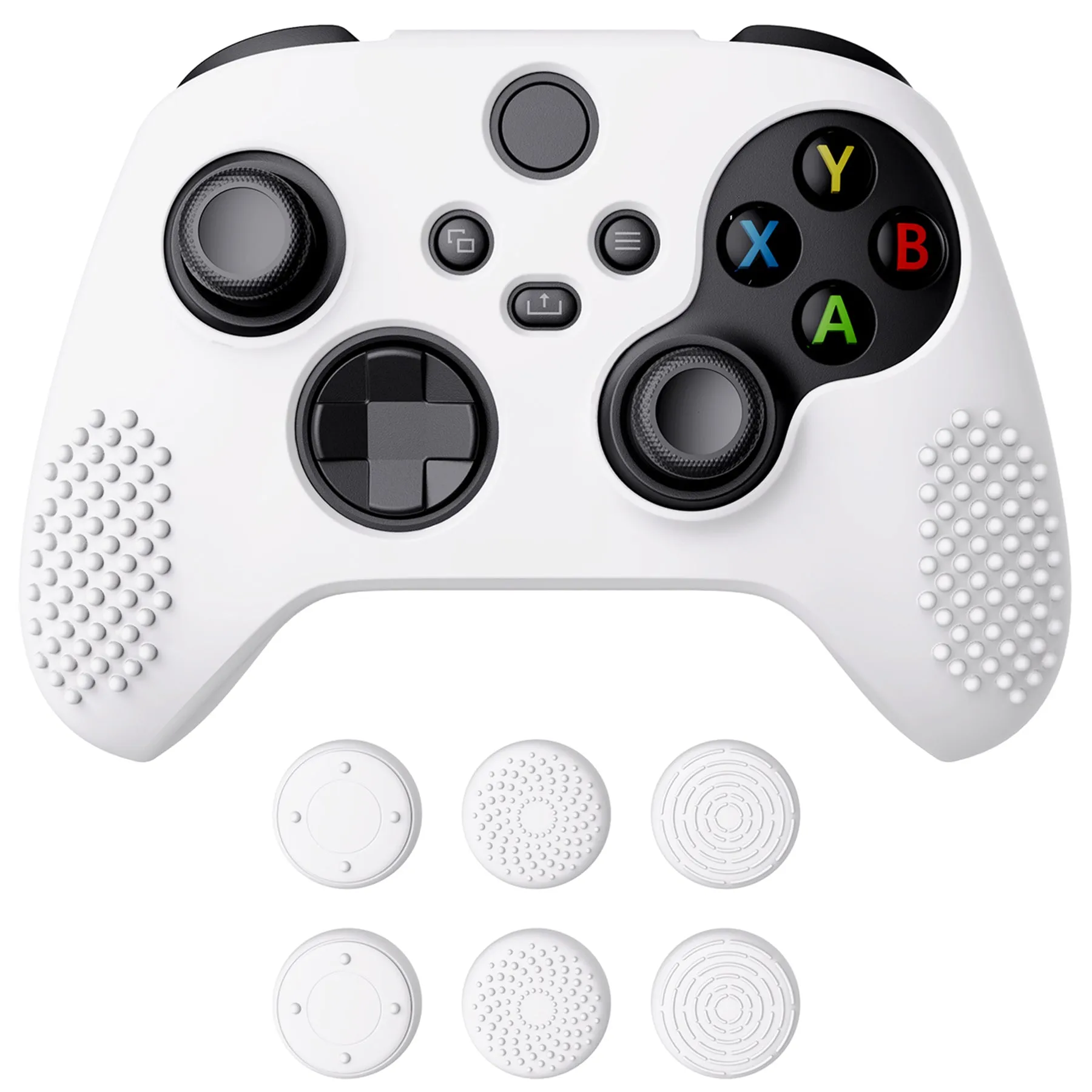 PlayVital White 3D Studded Edition Anti-slip Silicone Cover Skin for Xbox Series X Controller, Soft Rubber Case Protector for Xbox Series S Controller with 6 White Thumb Grip Caps - SDX3002