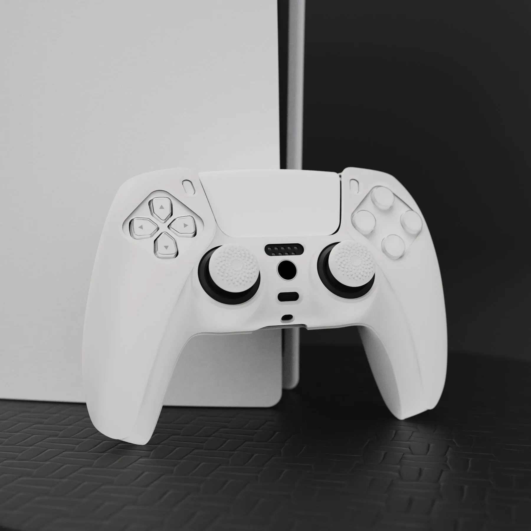 PlayVital White Pure Series Anti-Slip Silicone Cover Skin for Playstation 5 Controller, Soft Rubber Case for PS5 Controller with White Thumb Grip Caps - KOPF002