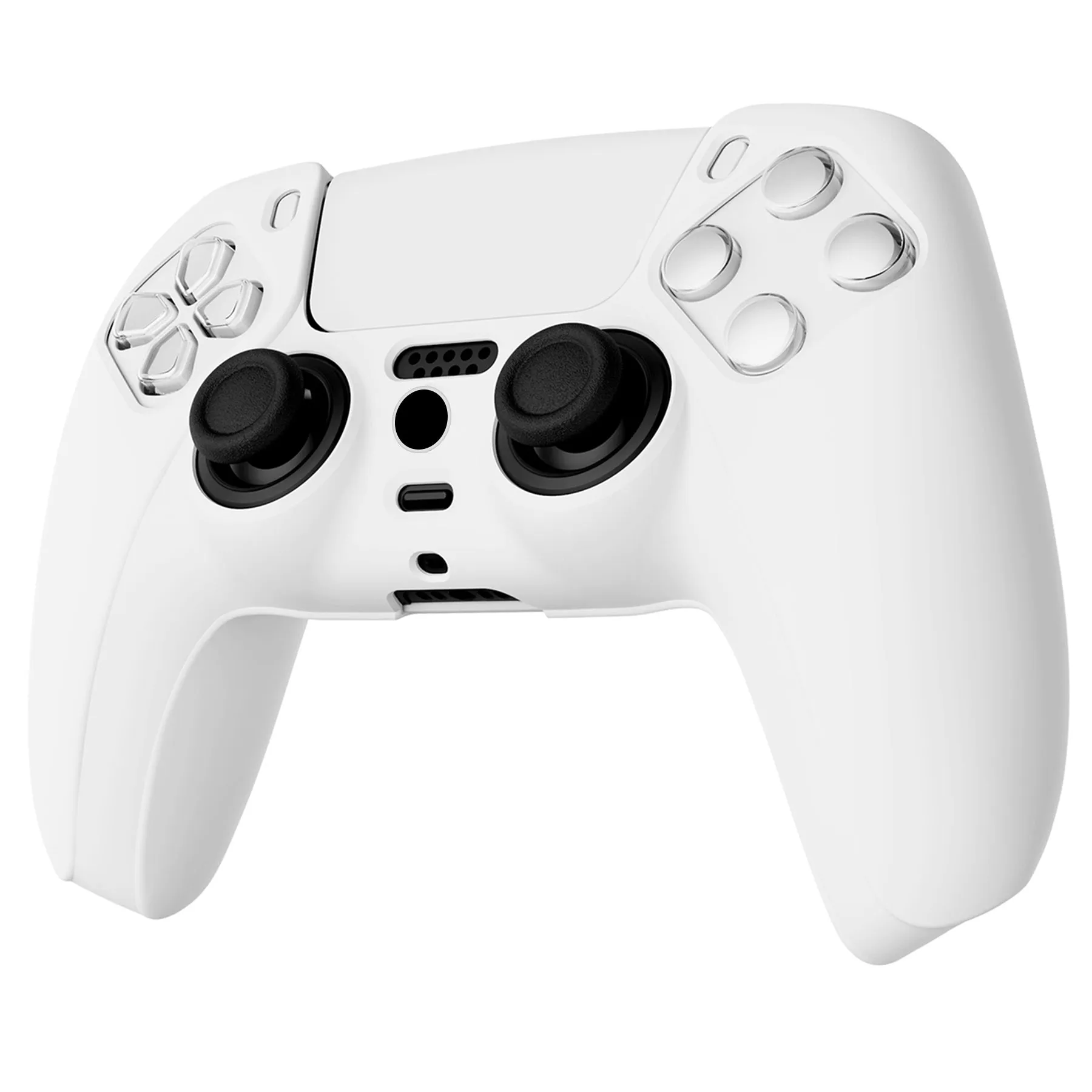 PlayVital White Pure Series Anti-Slip Silicone Cover Skin for Playstation 5 Controller, Soft Rubber Case for PS5 Controller with White Thumb Grip Caps - KOPF002