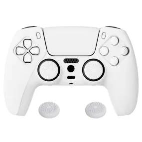 PlayVital White Pure Series Anti-Slip Silicone Cover Skin for Playstation 5 Controller, Soft Rubber Case for PS5 Controller with White Thumb Grip Caps - KOPF002