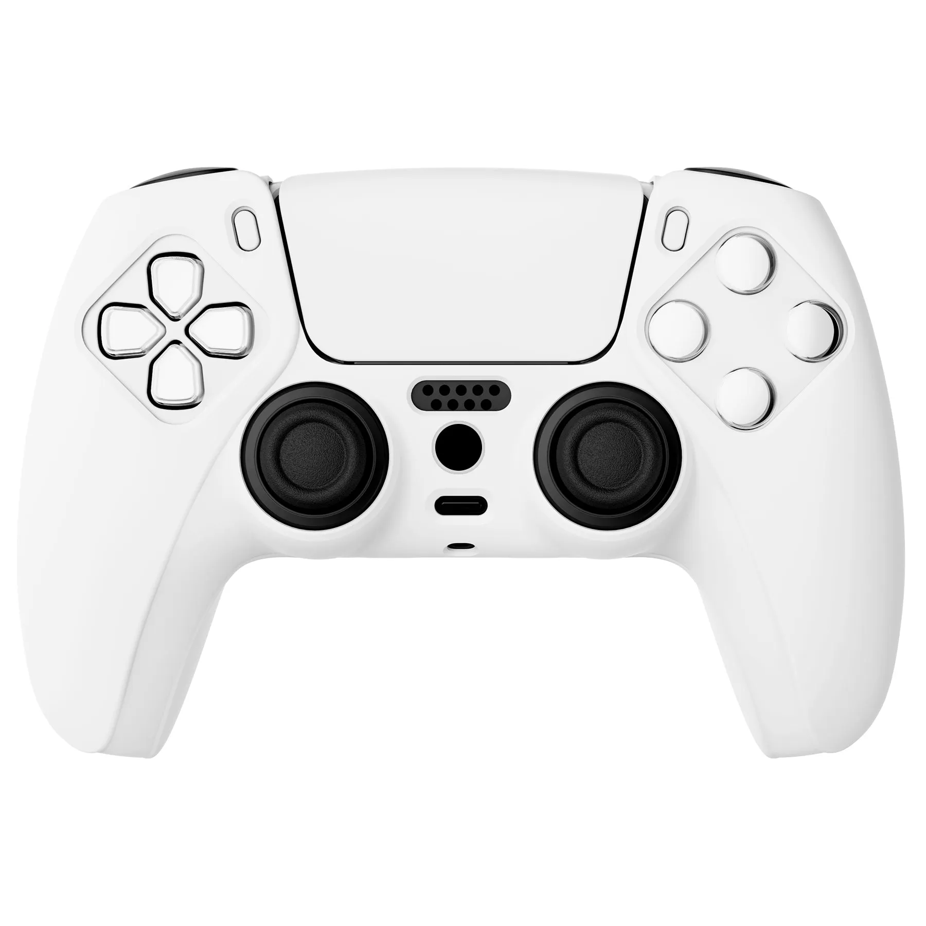 PlayVital White Pure Series Anti-Slip Silicone Cover Skin for Playstation 5 Controller, Soft Rubber Case for PS5 Controller with White Thumb Grip Caps - KOPF002