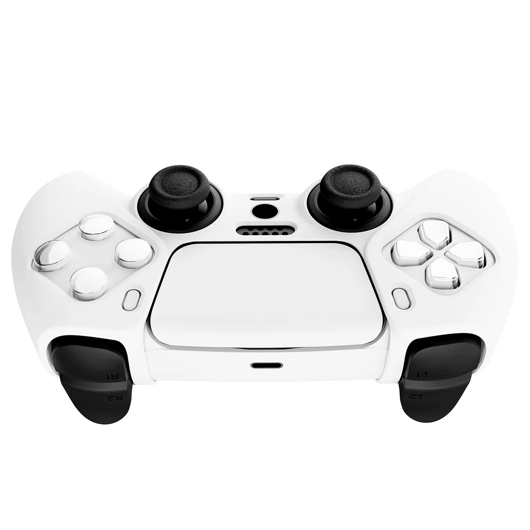 PlayVital White Pure Series Anti-Slip Silicone Cover Skin for Playstation 5 Controller, Soft Rubber Case for PS5 Controller with White Thumb Grip Caps - KOPF002