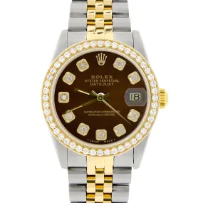 Rolex Datejust 2-Tone Gold/Steel 31mm Womens Watch w/Brown Dial &amp; Diamond Bezel TFJ-142508137