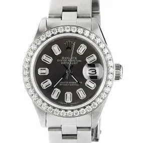 Rolex Datejust 26mm Diamond Bezel/Black Baguette Diamond Dial Oyster Steel Watch TFJ-142508149