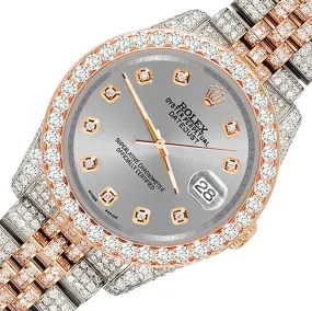 Rolex Datejust 36mm 10.75ct Diamond Gray Rose Gold/Steel Watch  TFJ-142508323