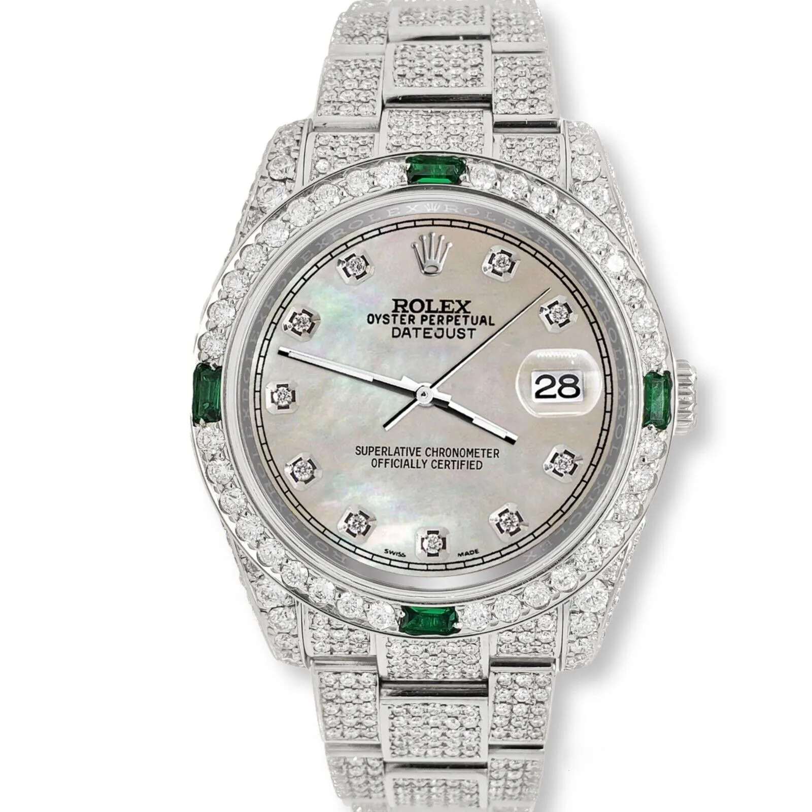 Rolex Datejust 36mm 12.4CT Diamond/Emerald Watch with Champagne MOP Dial TFJ-142508267