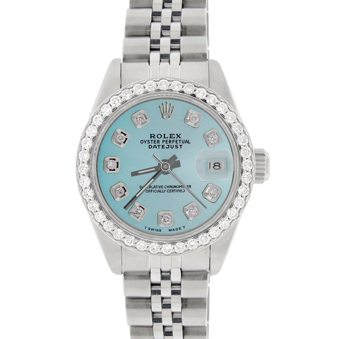 Rolex Datejust Ladies 26mm Diamond Bezel/Baby Blue Dial Jubilee Steel Watch TFJ-142508118