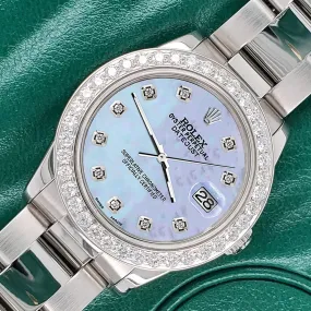 Rolex Datejust Midsize 31mm 1.52ct Bezel/Purple MOP Diamond Dial Oyster Watch TFJ-142507887