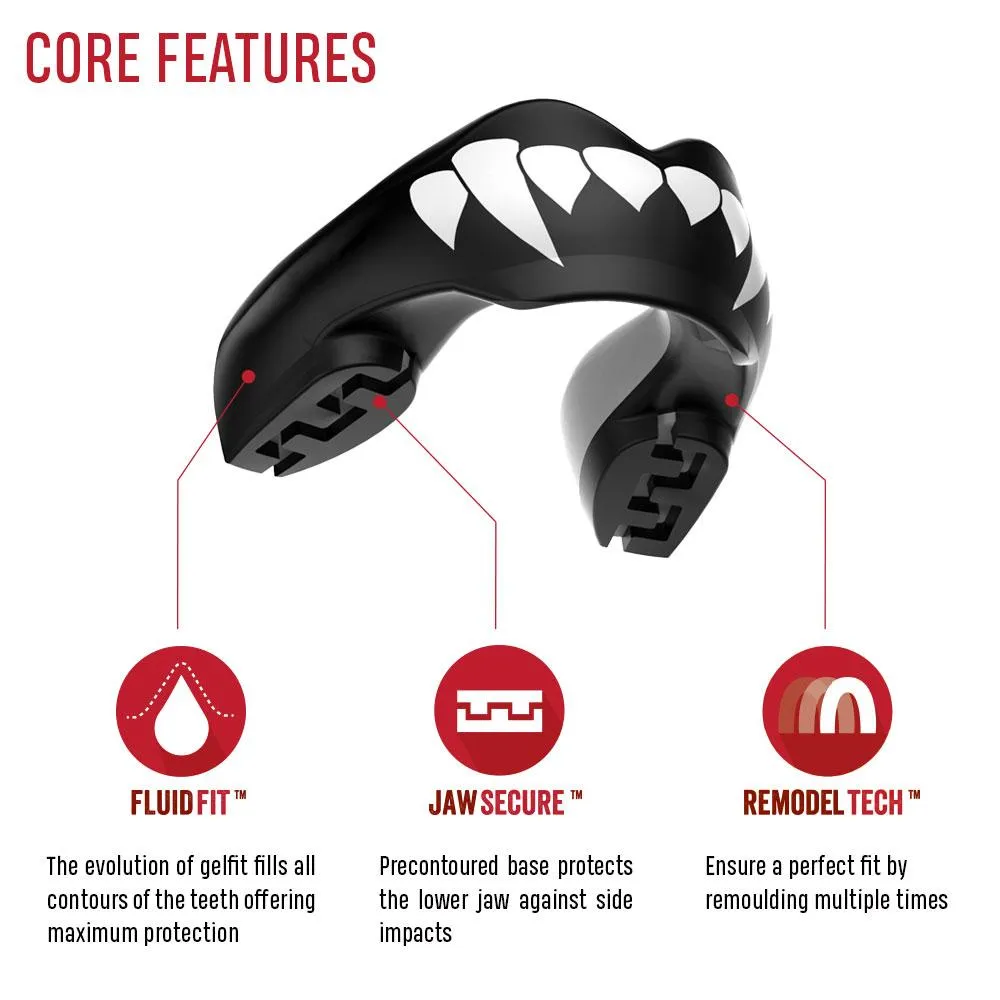 SAFEJAWZ ORTHO SERIES SELF-FIT 'FANGZ' SPORTS MUAY THAI BOXING MMA MOUTHGUARD FOR BRACES Size Free