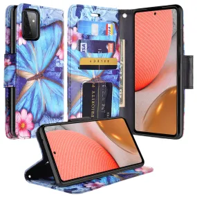 Samsung Galaxy A02s Case, Galaxy A02s Wallet Case, Wrist Strap Pu Leather Wallet Case [Kickstand] with ID & Credit Card Slots - Blue Butterfly