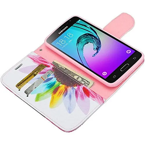 Samsung Galaxy J3 Case, J3V Case | Galaxy Express Prime Case | Galaxy Sky Case | Amp Prime Case | Galaxy Sol Wrist Strap Pu Leather Magnetic Fold Wallet Case with ID & Card Slots - Vivid Sunflower