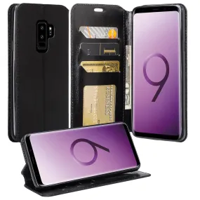 Samsung Galaxy S9 Plus Case, SM-G965U Wallet Case, Pu Leather Wallet Case [Kickstand] with ID & Credit Card Slots - Black