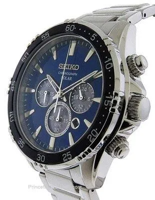 Seiko Solar Mens Chronograph - Blue Dial - Stainless Steel - Bracelet - Date