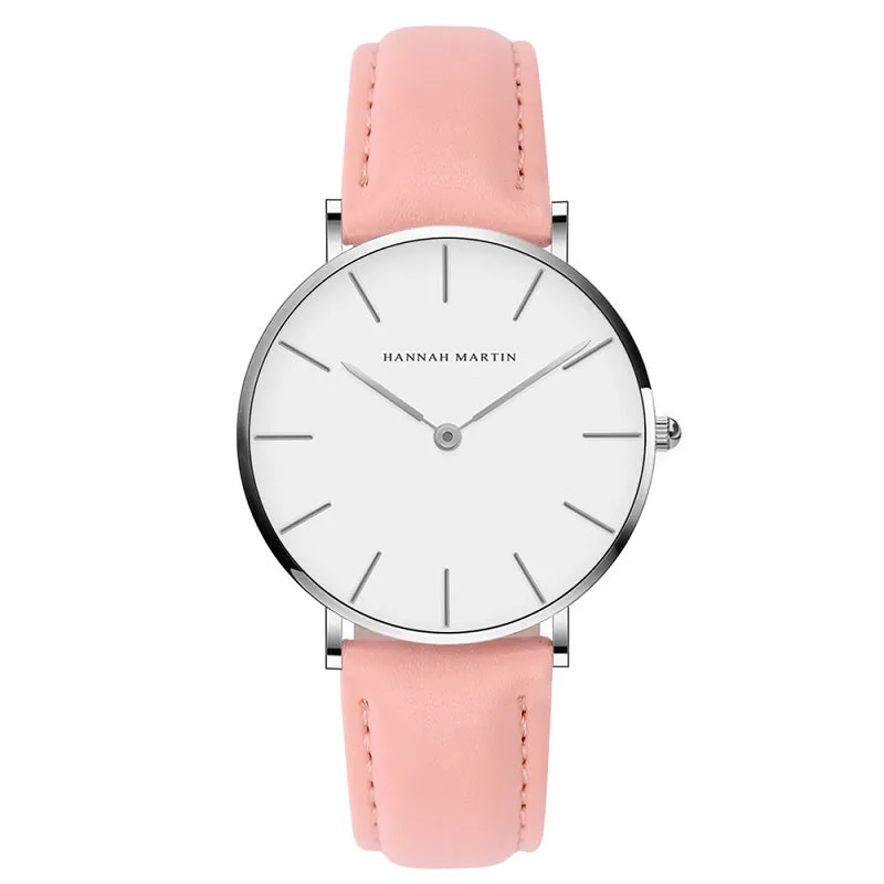 Simple White Dial Leather Strap Women's Watch